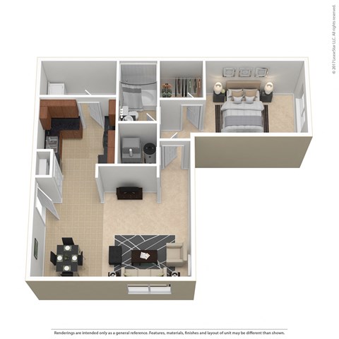 Floor plan for 1 bed, 1 bath, 867 sqft